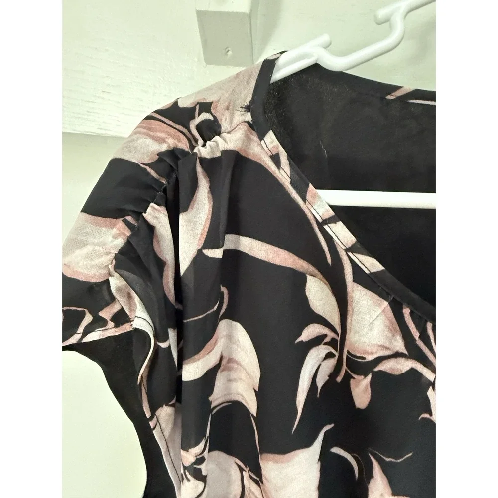 Banana Republic (Black and Blush Floral) Smocked-Waist Blouse Medium